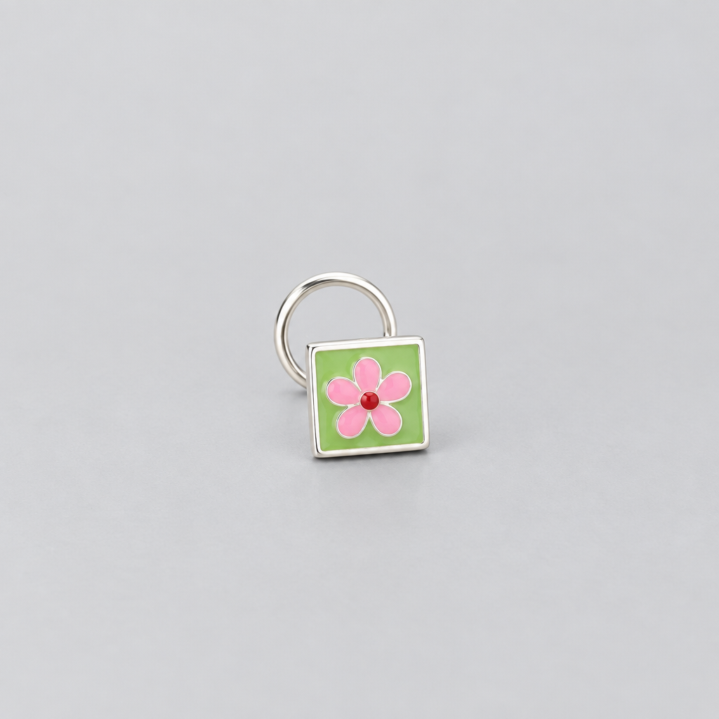 Blush Bloom – Grey and Pink Floral Handpainted 925 Sterling Silver Nose Pin