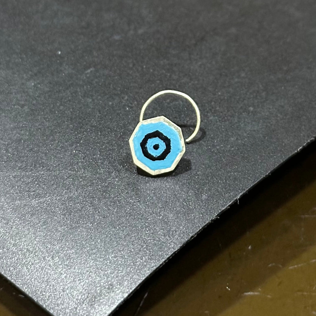 Azure – Sky Blue Octagon Handpainted 925 Sterling Silver Nose Pin