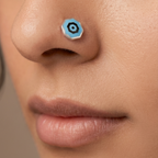 Azure – Sky Blue Octagon Handpainted 925 Sterling Silver Nose Pin
