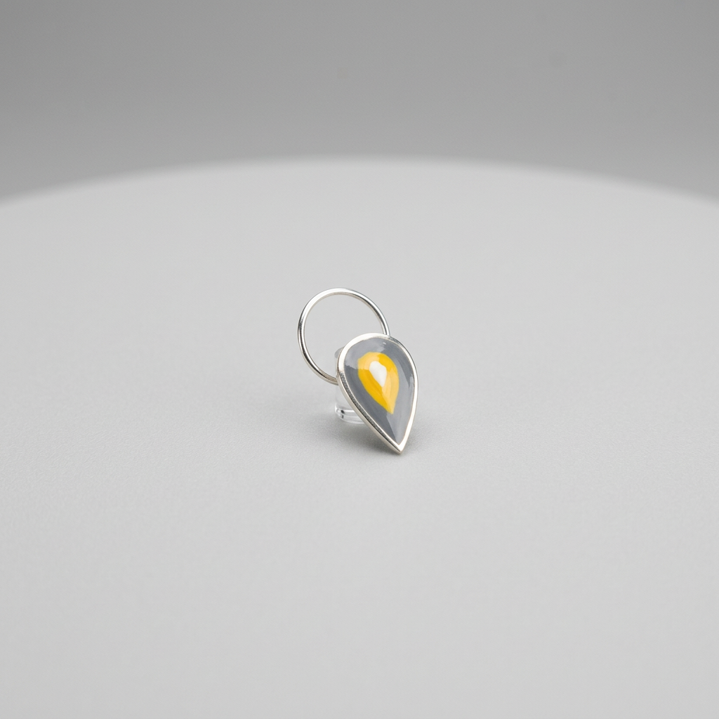 Dusk – Grey and Yellow Teardrop Handpainted 925 Sterling Silver Nose Pin