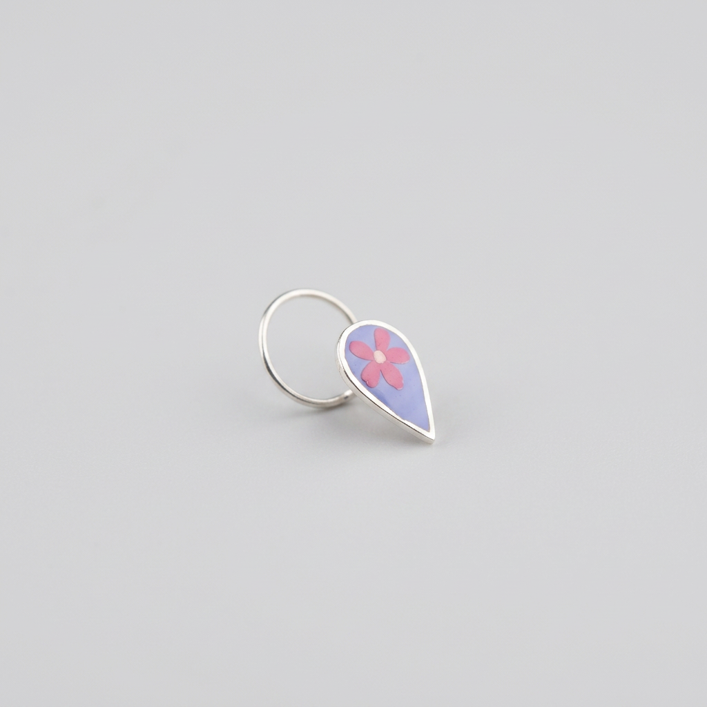 Mauvette – Mauve Teardrop Handpainted Floral 925 Sterling Silver Nose Pin