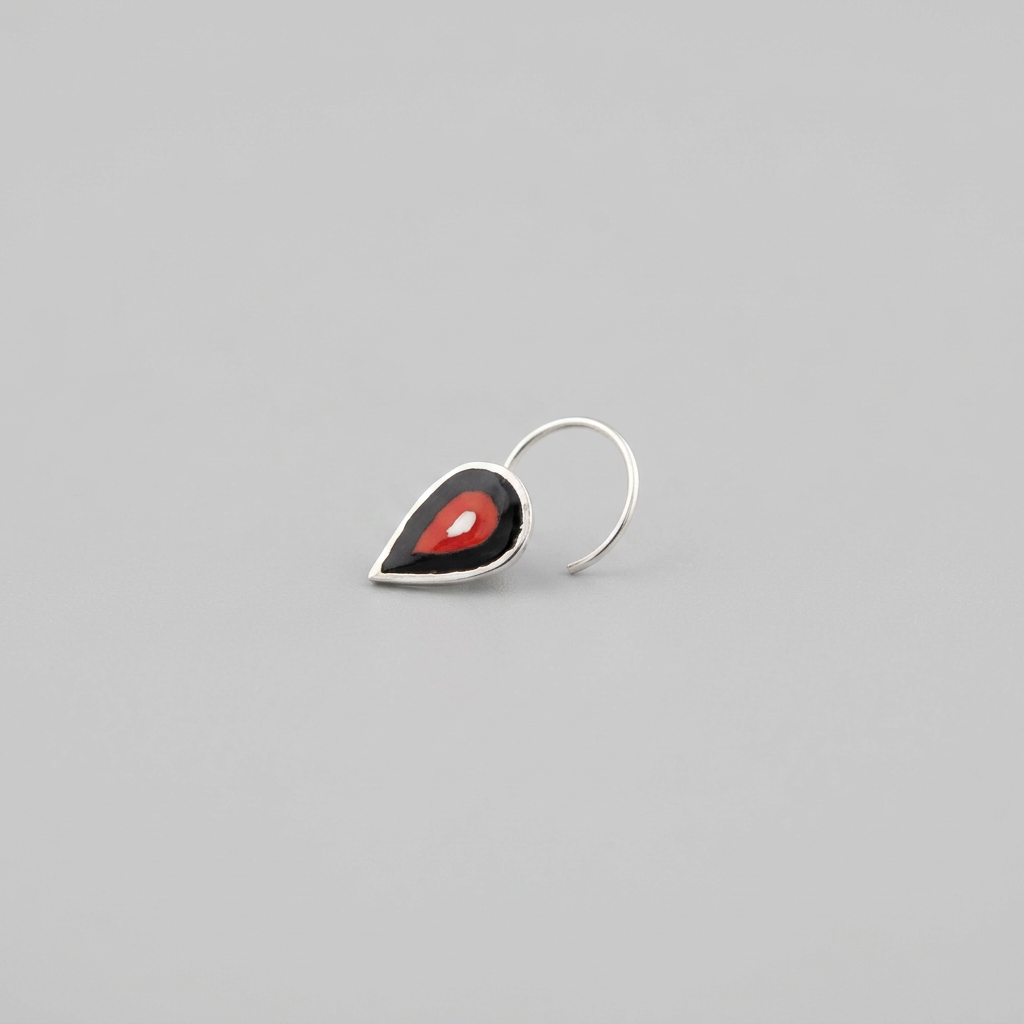 Scarlet Flame – Black and Red Flame Handpainted 925 Sterling Silver Nose Pin