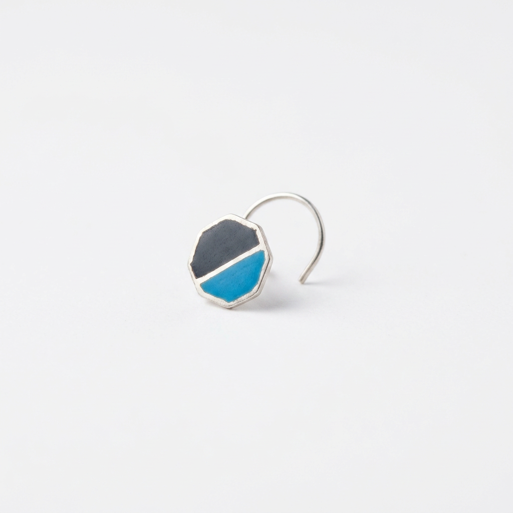 Storm – Blue and Grey Octagon Handpainted 925 Sterling Silver Nose Pin