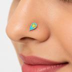 Marigold – Teal and Yellow Floral Handpainted 925 Sterling Silver Nose Pin