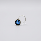 Midnight Bloom – Black and Blue Floral Handpainted 925 Sterling Silver Nose Pin