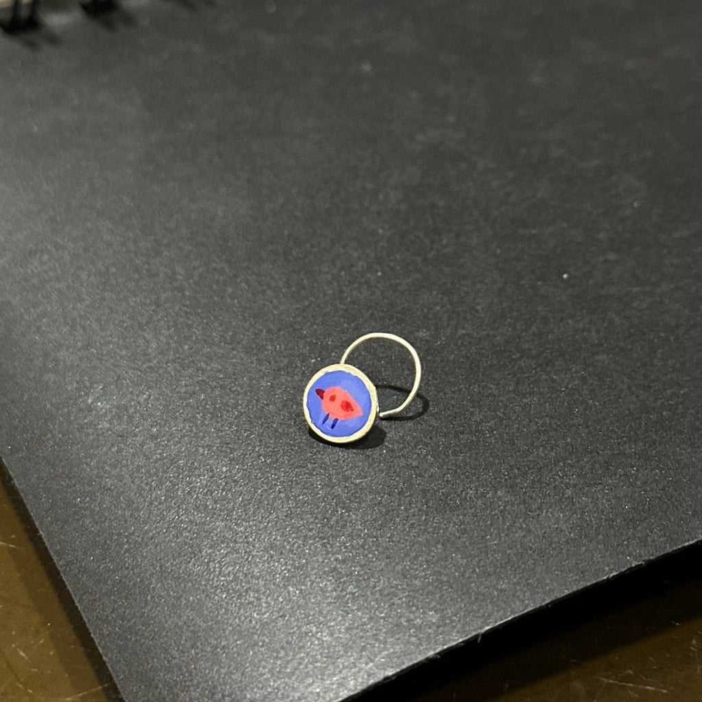 Scarlet – Blue Background with Red Bird Handpainted 925 Sterling Silver Nose Pin