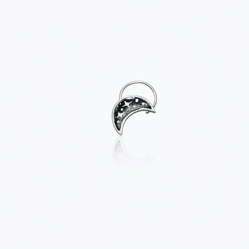Celestia – Black and Grey Crescent Handpainted 925 Sterling Silver Nose Pin