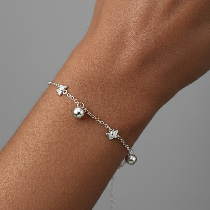 Maya – Butterfly & Bell Chain 925 Sterling Silver Bracelet