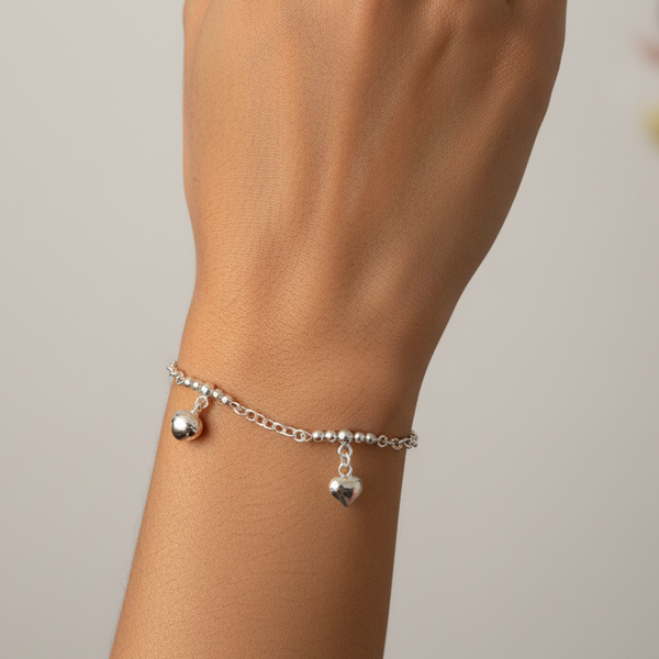 Hriday – Solid Heart Charm 925 Sterling Silver Bracelet