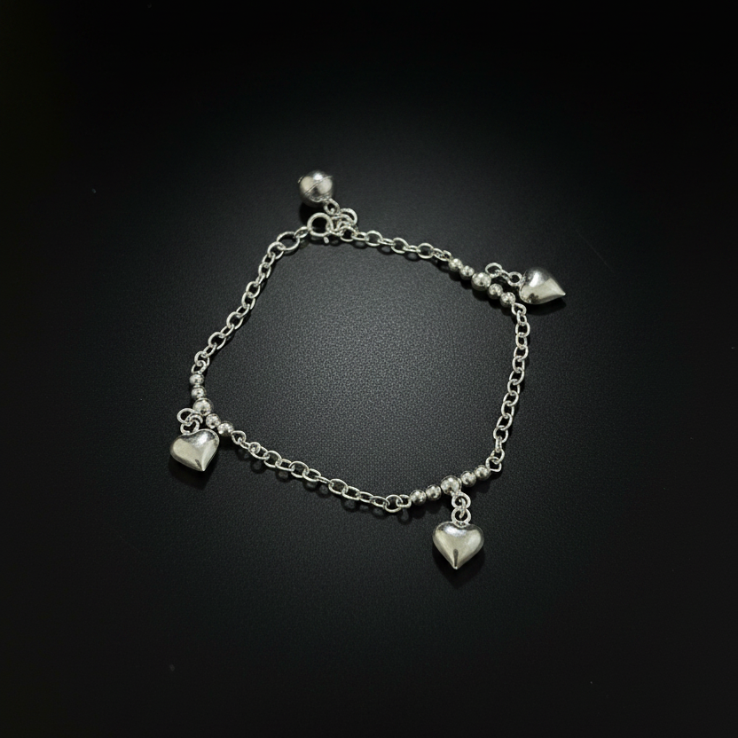 Hriday – Solid Heart Charm 925 Sterling Silver Bracelet