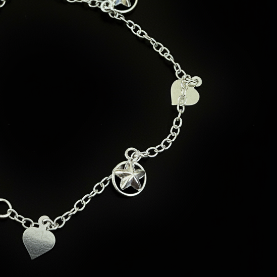 Tara – Heart & Star Charm 925 Sterling Silver Bracelet