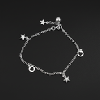 Solid Star & Heart Charm Chain Bracelet - 92.5 Sterling Silver