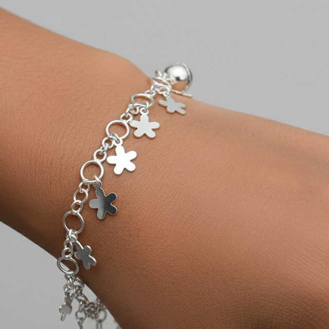 Phool – Flat Flower Charm 925 Sterling Silver Bracelet