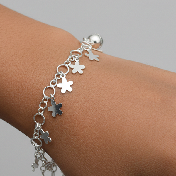 Phool – Flat Flower Charm 925 Sterling Silver Bracelet