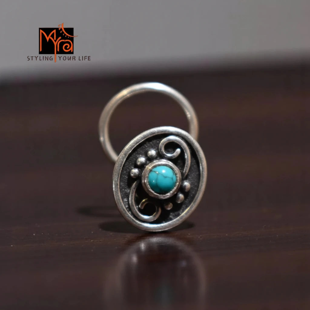 Indivar Turquoise Silver Nosepin 92.5 sterling silver India MYRA