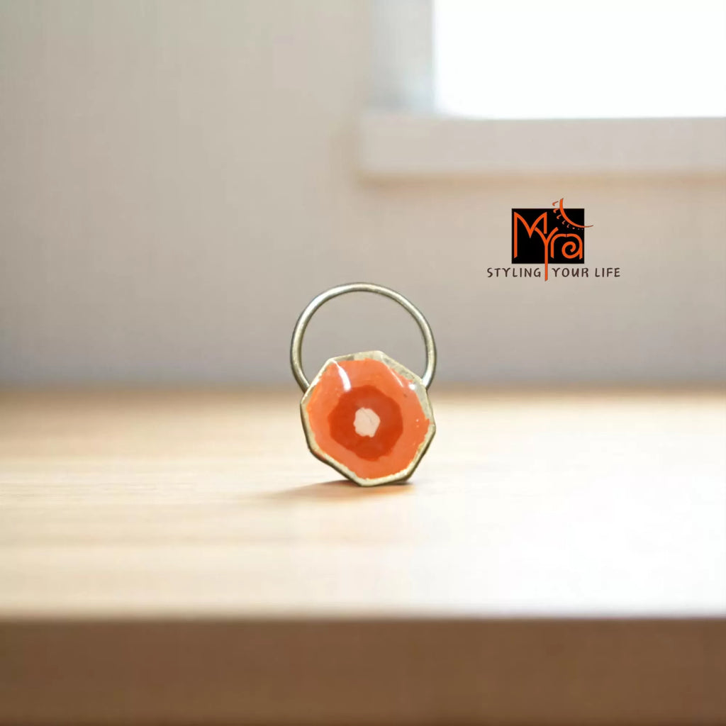 Kaamini Hexagon Hand-Painted Silver Nosepin 92.5 sterling silver MYRA