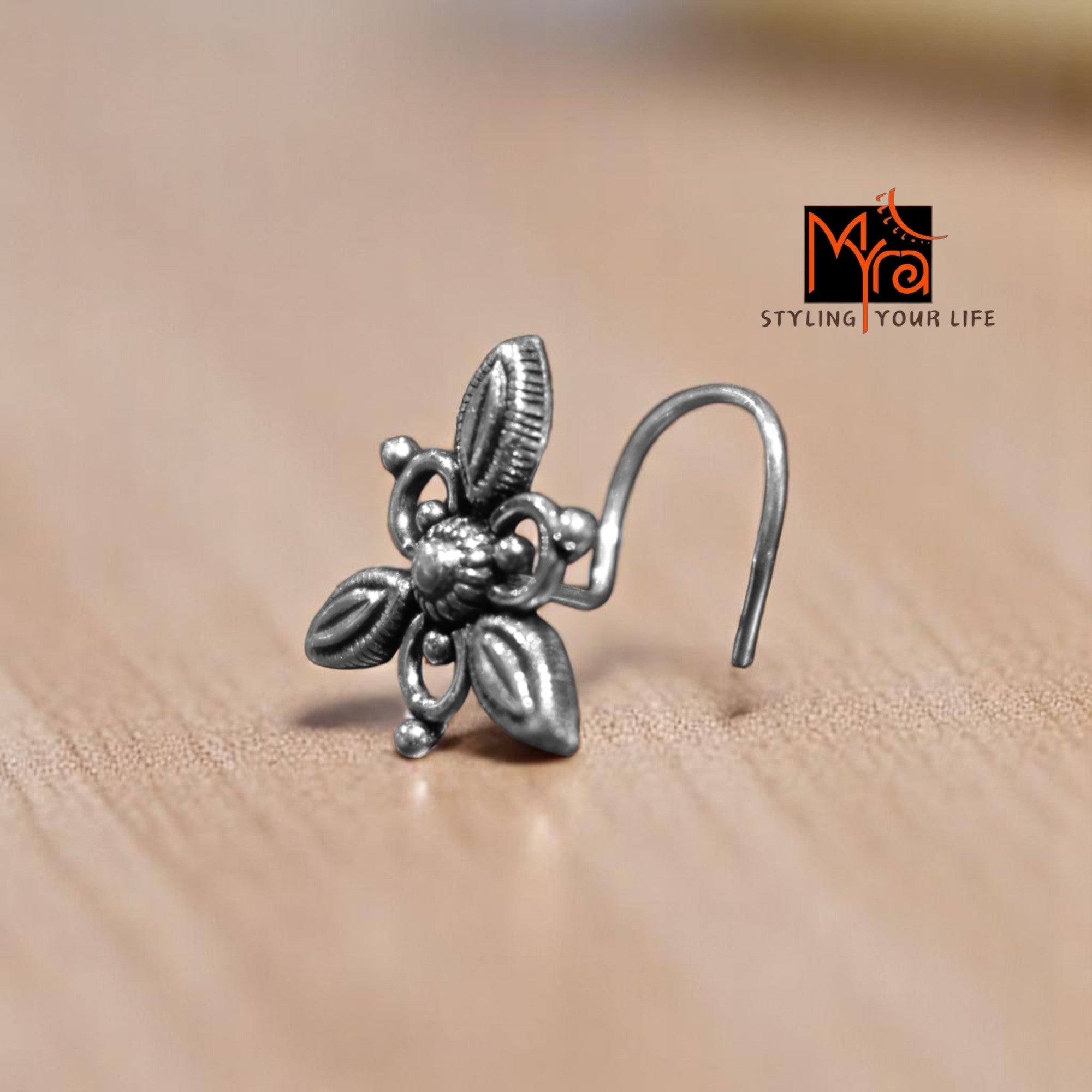 Handcrafted kairavi silver nosepin India MYRA