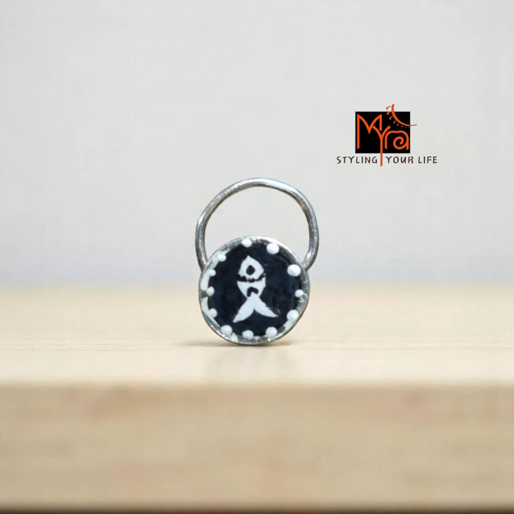 Maachh Circle Hand-Painted Silver Nosepin 92.5 sterling silver MYRA