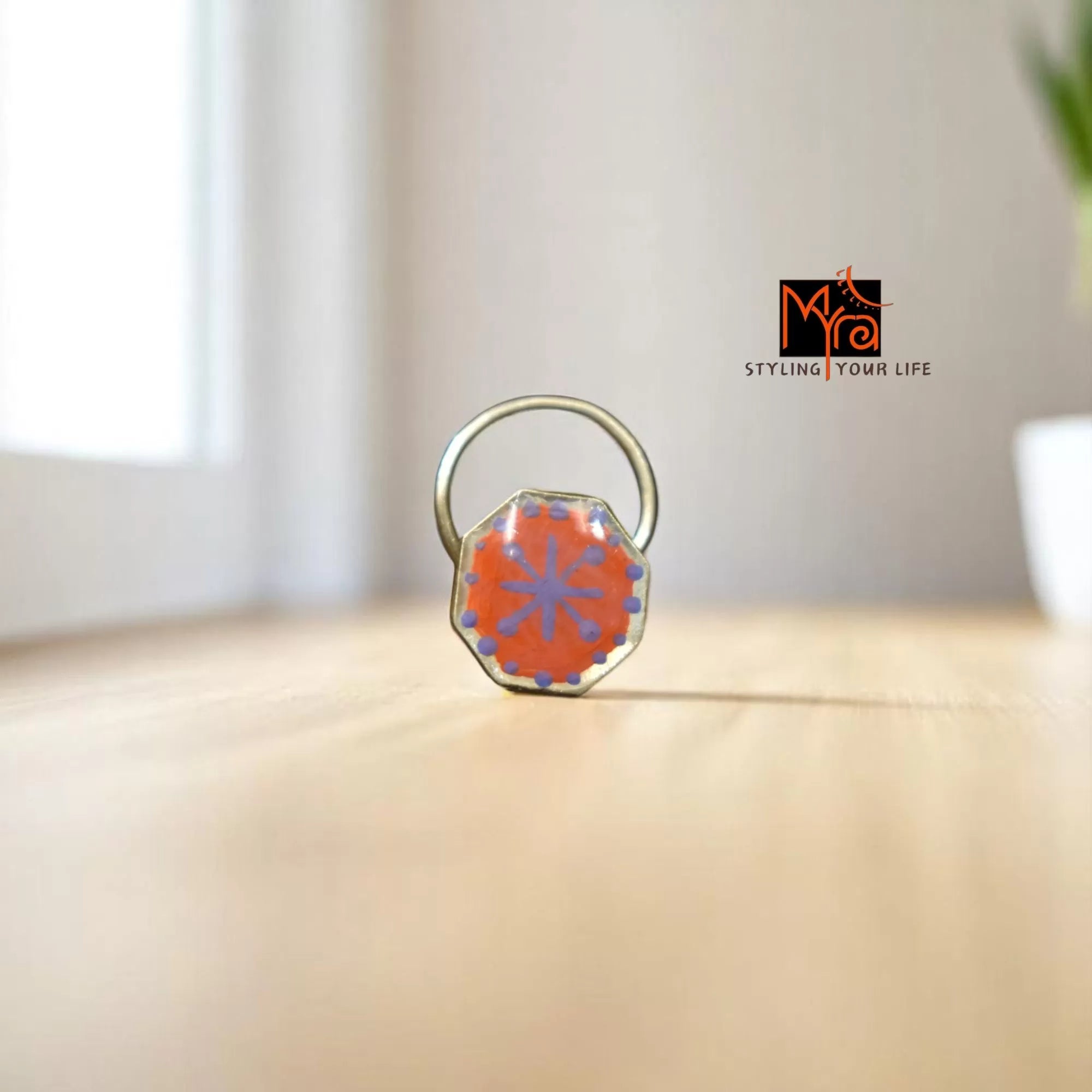 Meghmala Hexagon Hand-Painted Silver Nosepin 92.5 sterling silver MYRA