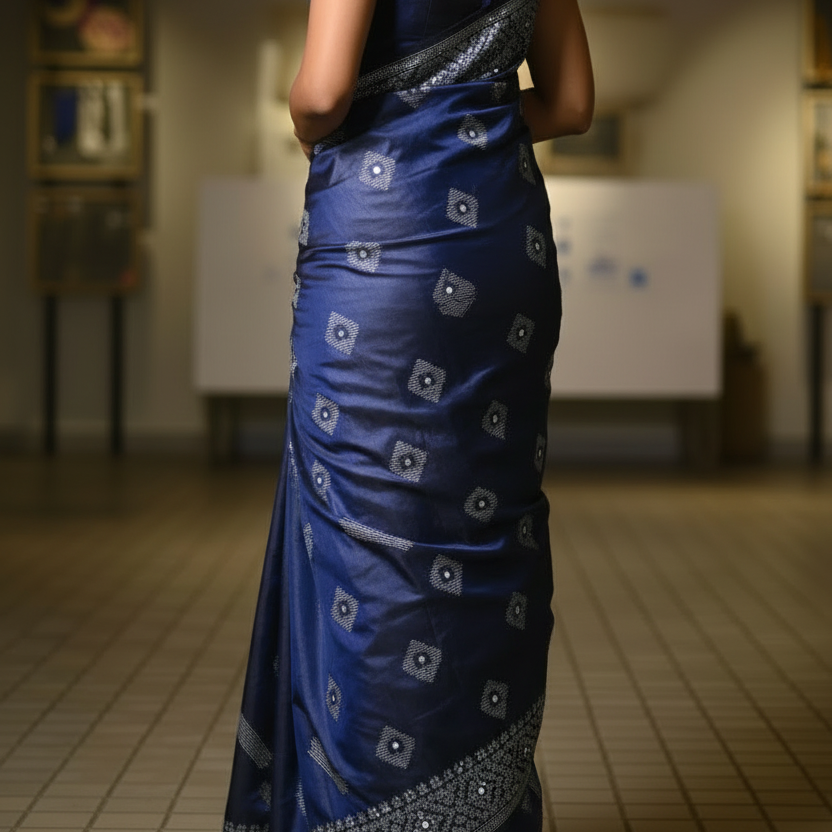 Mixed Silk Saree (Navy Blue with White)