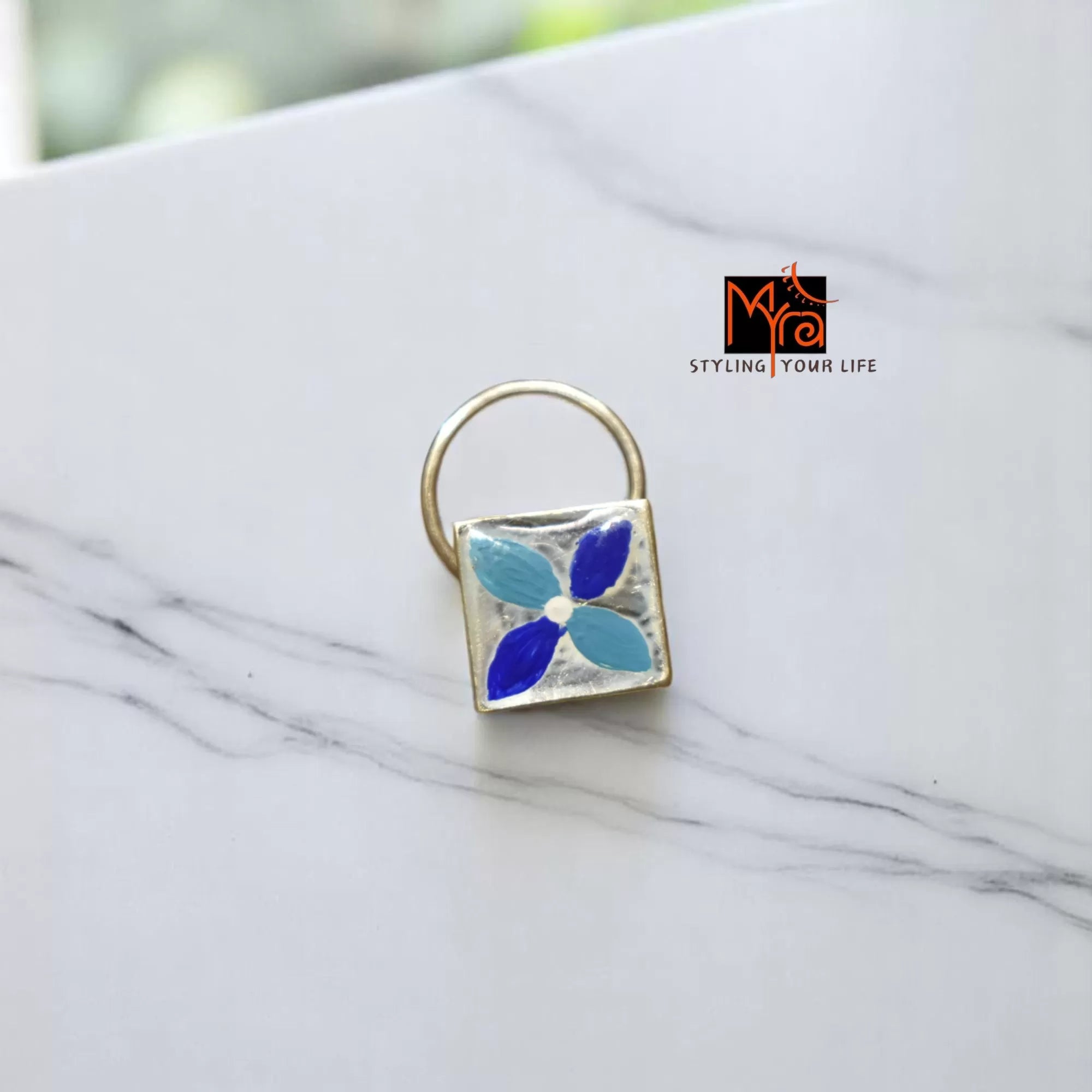 Neelika Square Hand-Painted Silver Nosepin 92.5 sterling silver MYRA