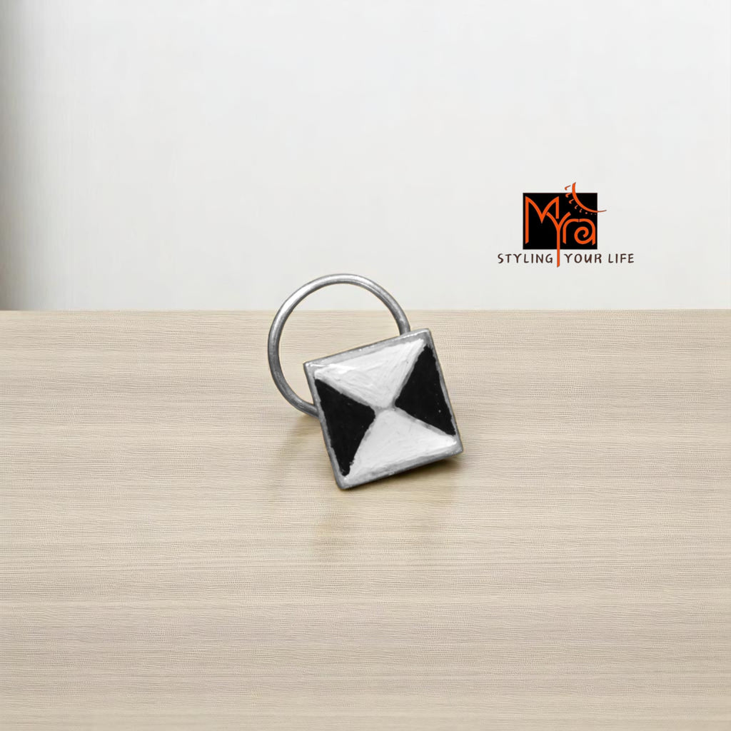 Noircha Square Hand-Painted Silver Nosepin 92.5 sterling silver MYRA