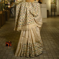 Silk Saree (Off-white with multicolor stitch)