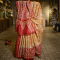 Tussar Silk Saree (Off-white with Red Kantha Stitch)