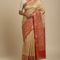 Tussar Silk Saree (Off-white with Red Kantha Stitch)
