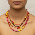 Yellow & Pink Layered Beaded Necklace