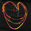 Yellow and Pink Beaded Layered Long Necklace