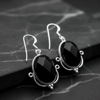 Cut Black Onyx Oval Shaped Earrings