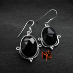 Cut Black Onyx Oval Shaped Earrings