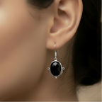 Cut Black Onyx Oval Shaped Earrings