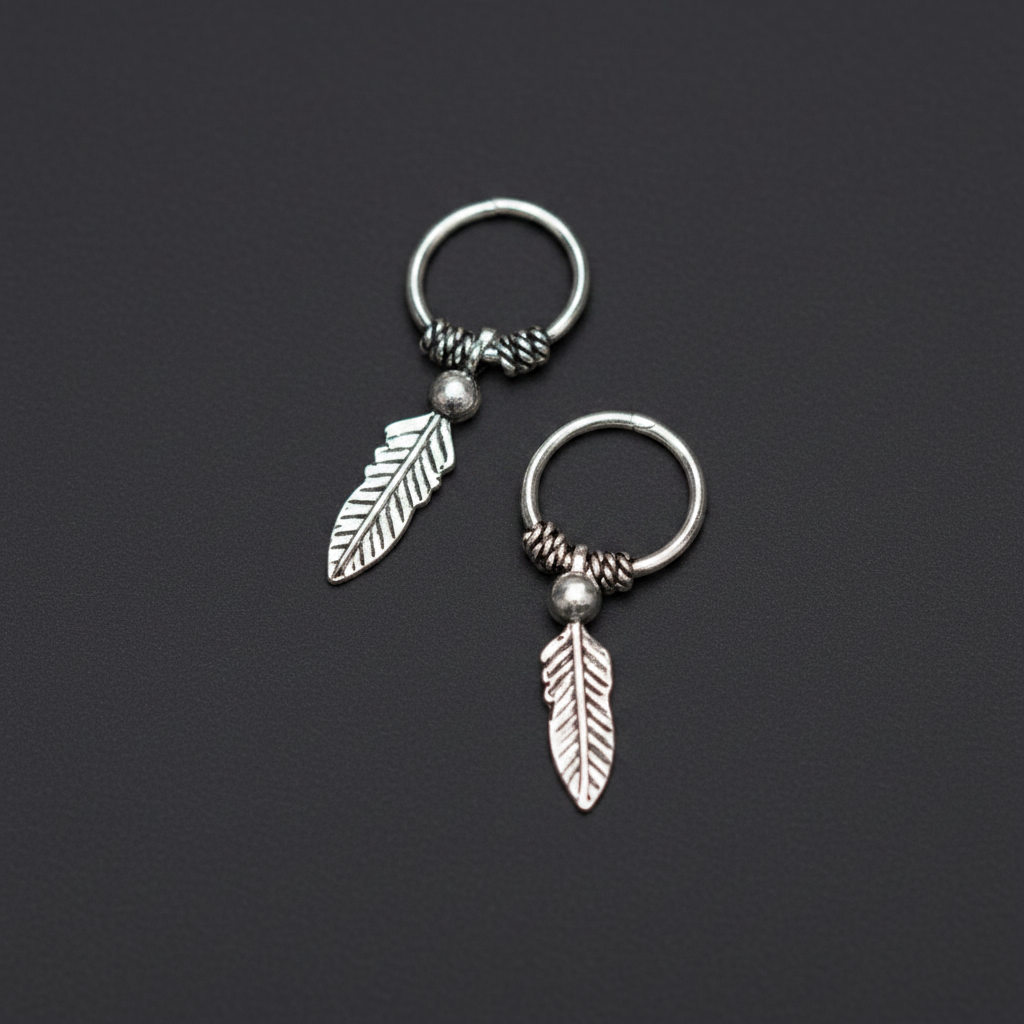 Pure Silver Feather Ear Hoops