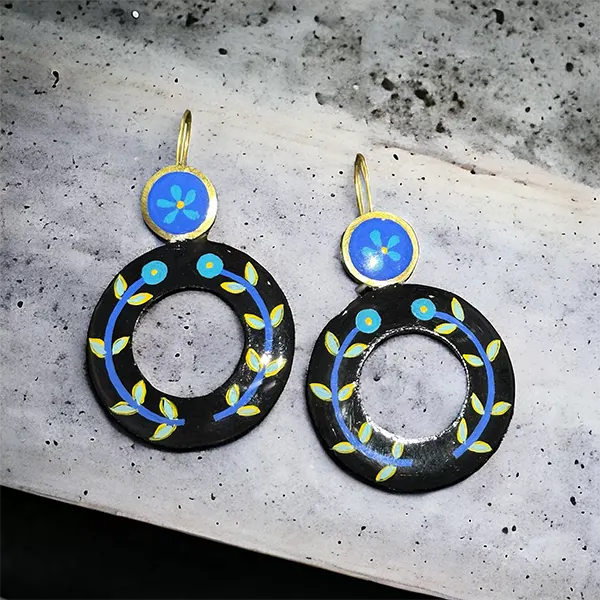 Handpainted Twilight Flower Polo Earrings