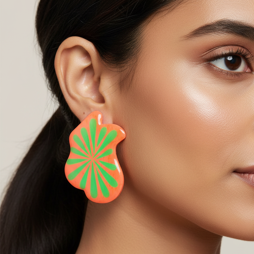 Handpainted Enigma Green-Peach Earrings