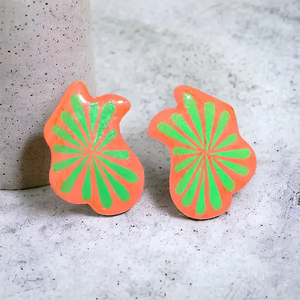 Handpainted Enigma Green-Peach Earrings