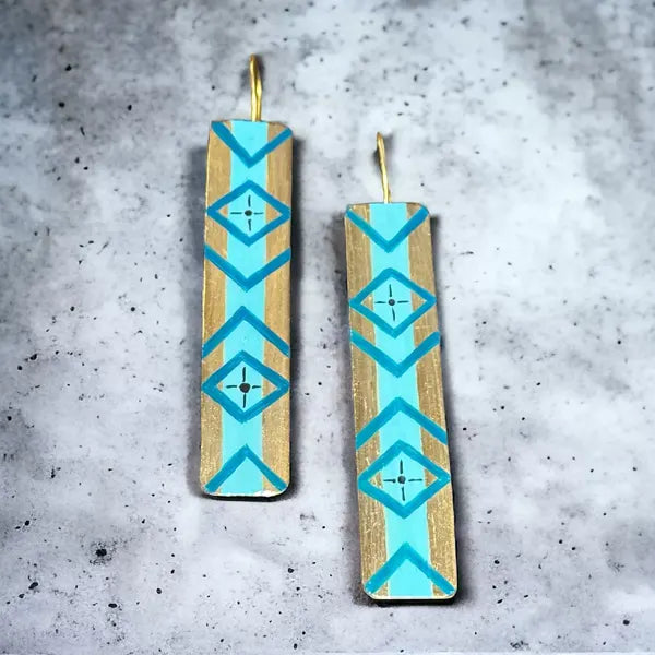 Handpainted Tribal Teal Dream Earrings