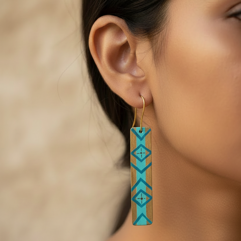 Handpainted Tribal Teal Dream Earrings