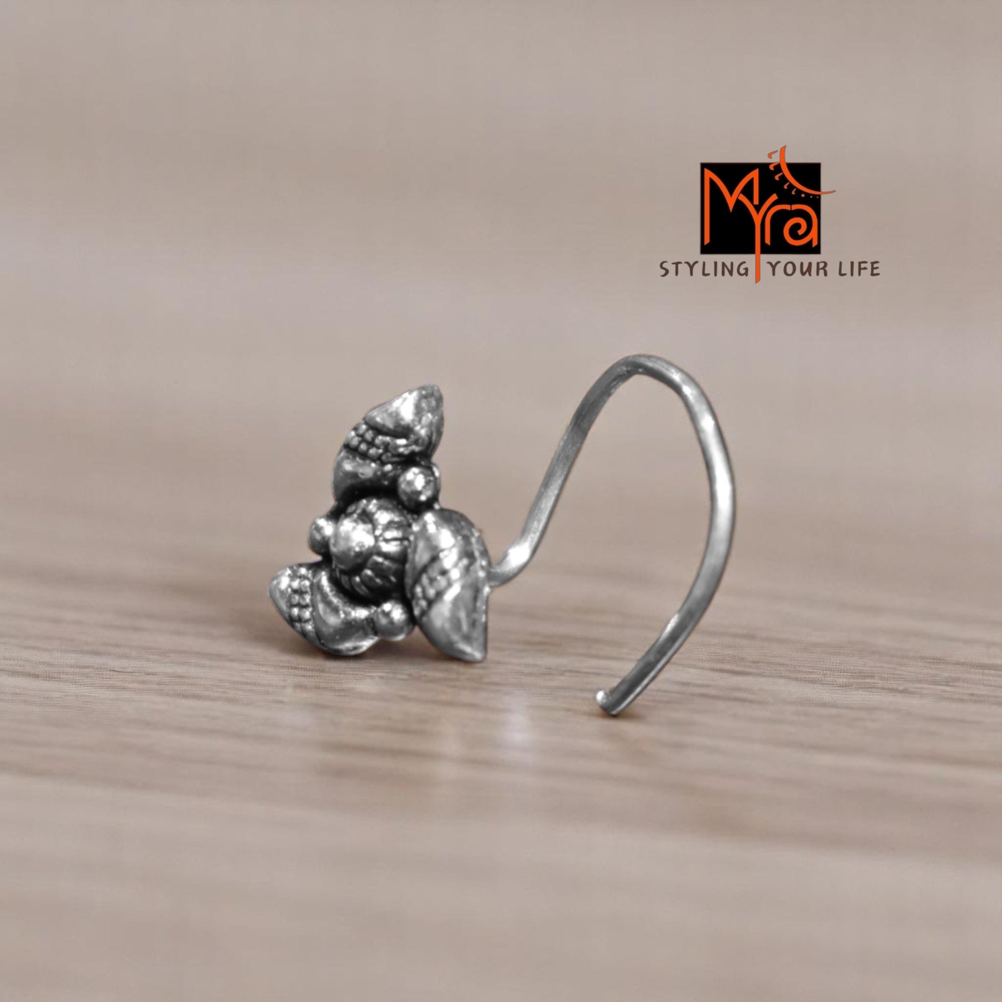 Handcrafted floral silver nosepin India MYRA