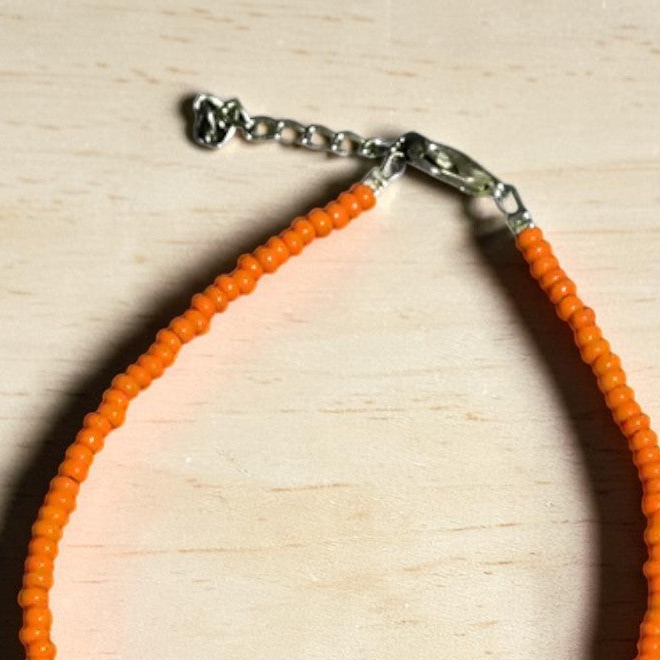 Plain Glass Beaded Anklet : Orange