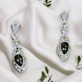 Pure Silver Marcasite & Black Onyx Drop Earrings