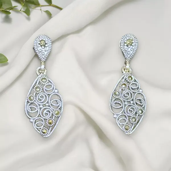 Pure Silver Marcasite Filigree Earrings