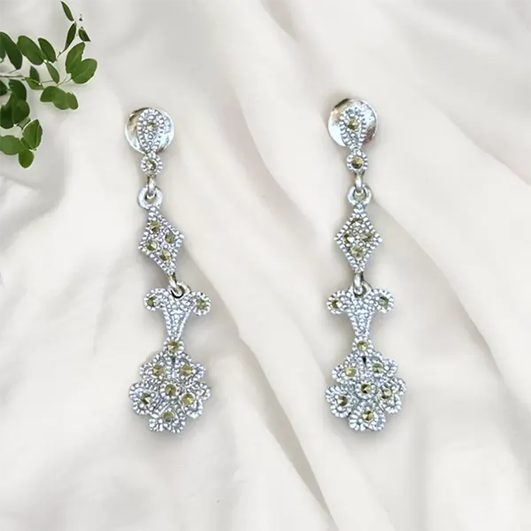 Pure Silver Marcasite Floral Earrings