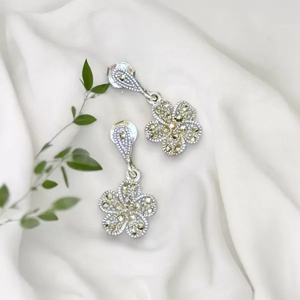 Pure Silver Marcasite Flower Earrings