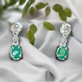 Pure Silver Marcasite & Green Onyx Earrings with Pushback