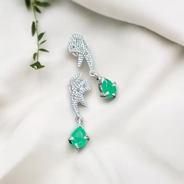 Pure Silver Marcasite & Green Onyx Vintage Earrings