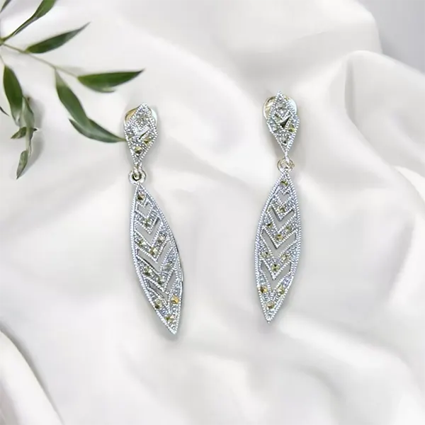 Pure Silver Marcasite Leaf Pattern Earrings