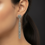 Pure Silver Marcasite Long Pattern Earrings